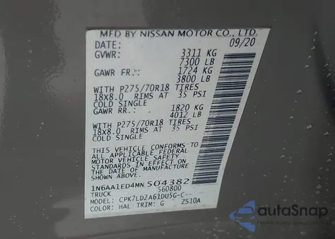 2021 Nissan Titan Pro-4X 4X4 из США, поврежденный, VIN 1N6AA1ED4MN504382